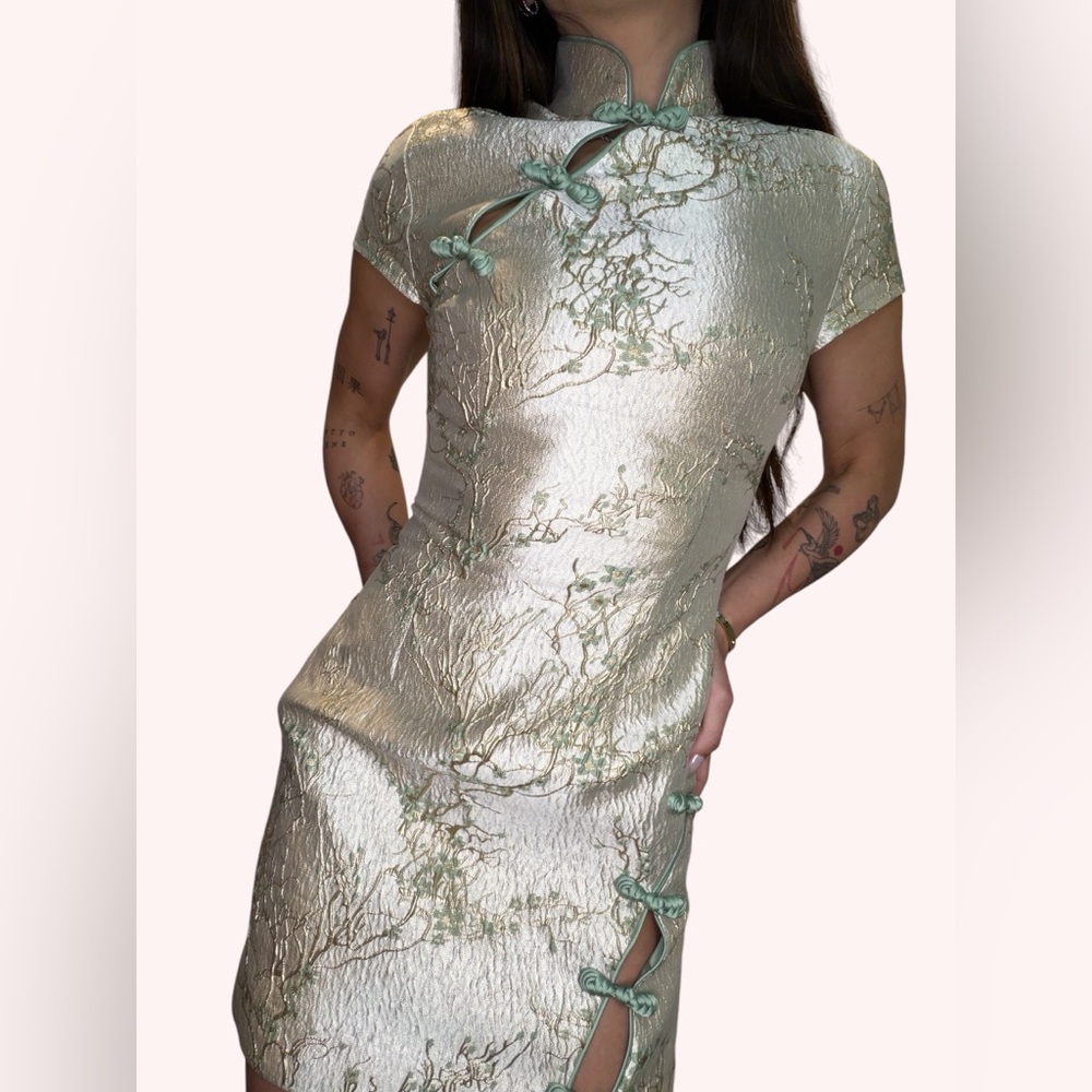 SAU LEE Jada Jacquard Mini Dress in Silver Mint ✨ - Picture 4 of 12